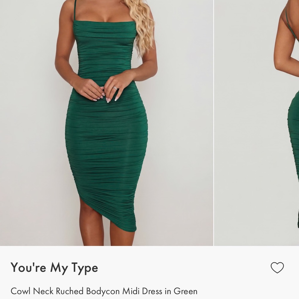 Oh Polly Green Cowl Neck Ruched Bodycon Midi Dress